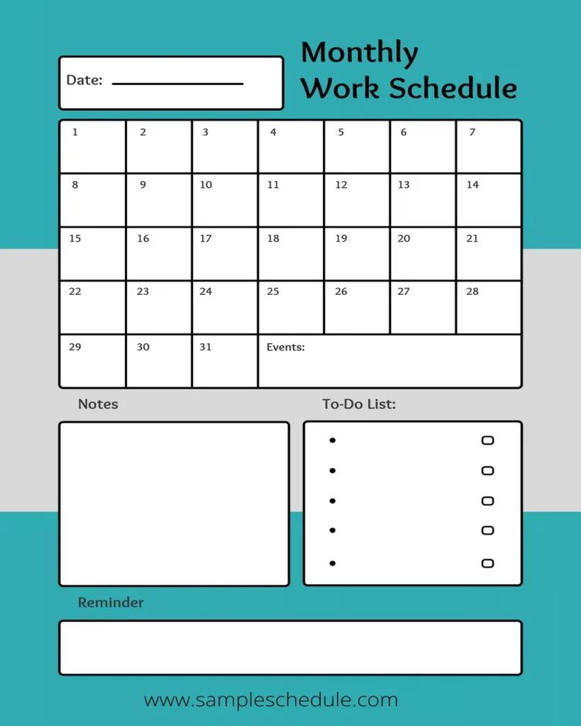 Monthly Work Schedule Template 12