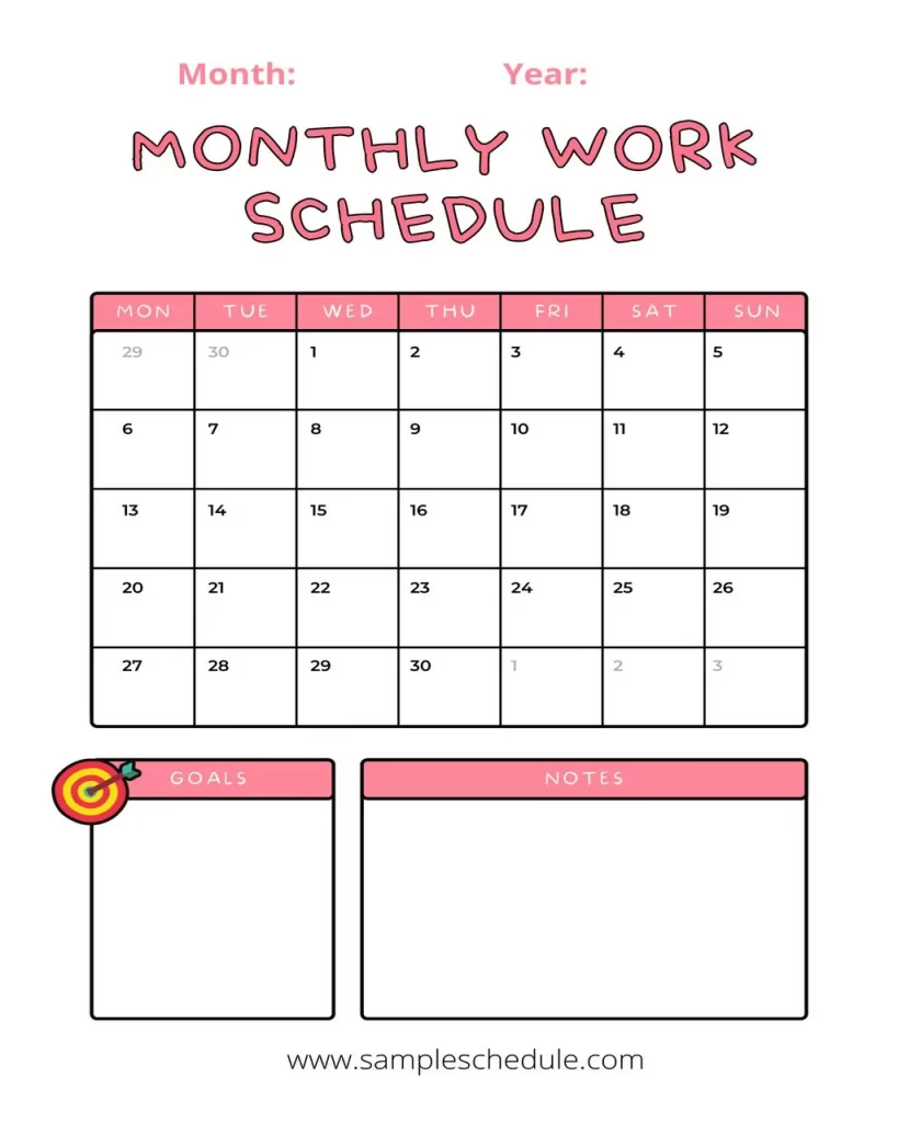 Monthly Work Schedule Template 13