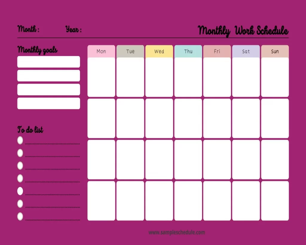 Monthly Work Schedule Template 14