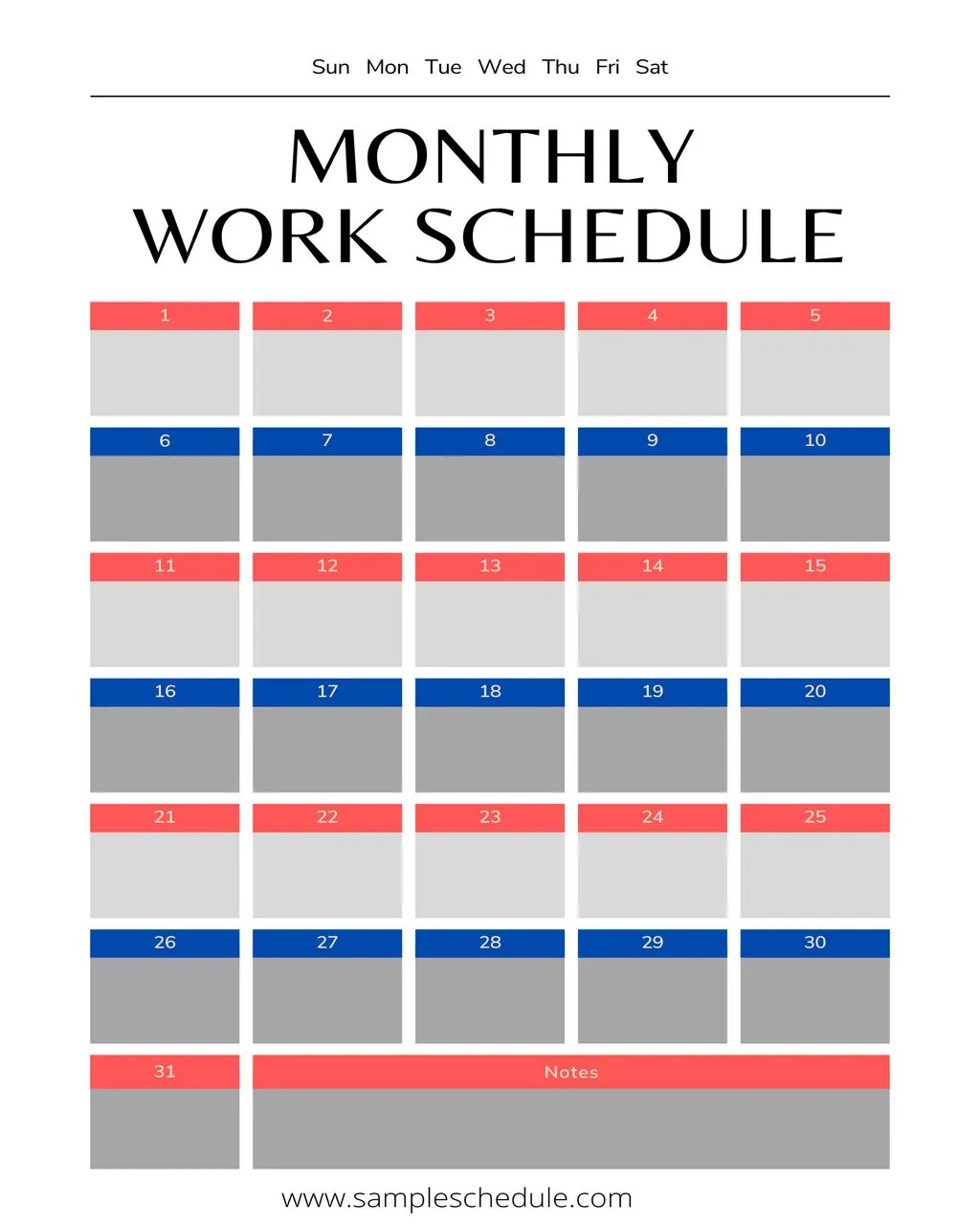 Monthly Work Schedule Template 15
