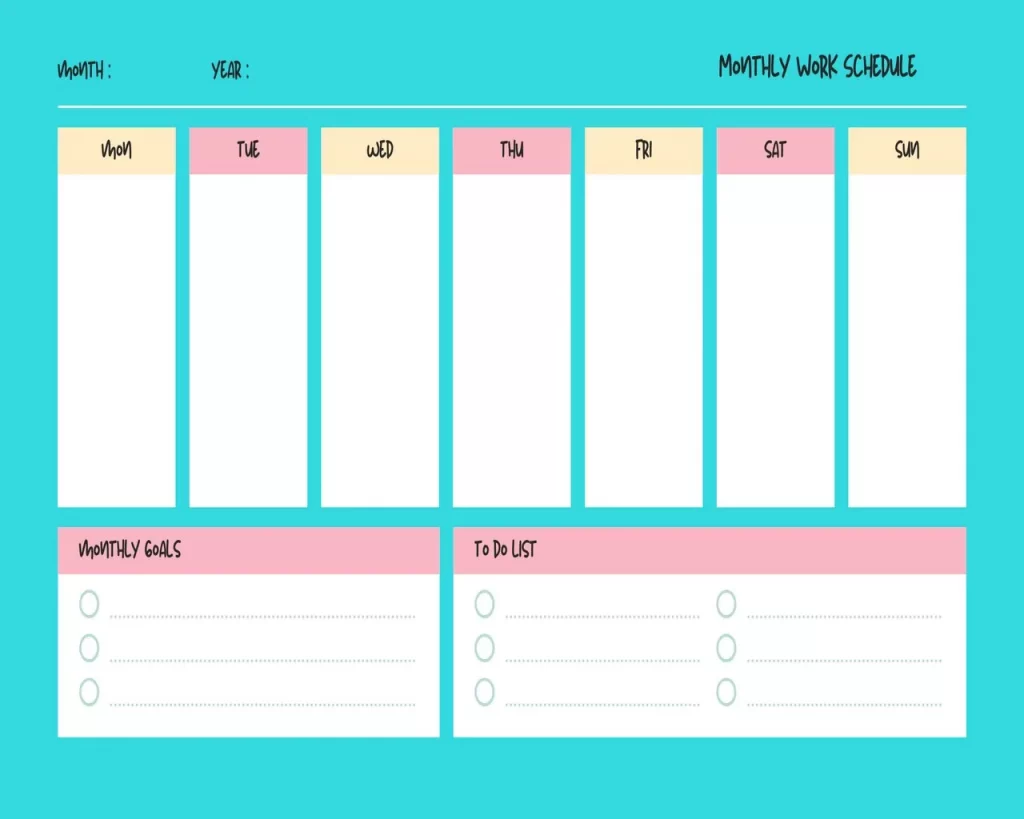 Monthly Work Schedule Template 17
