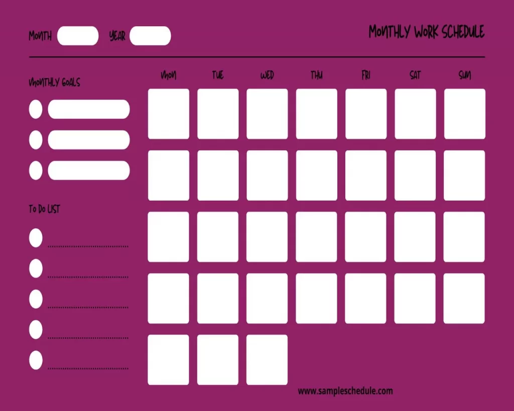 Monthly Work Schedule Template 18