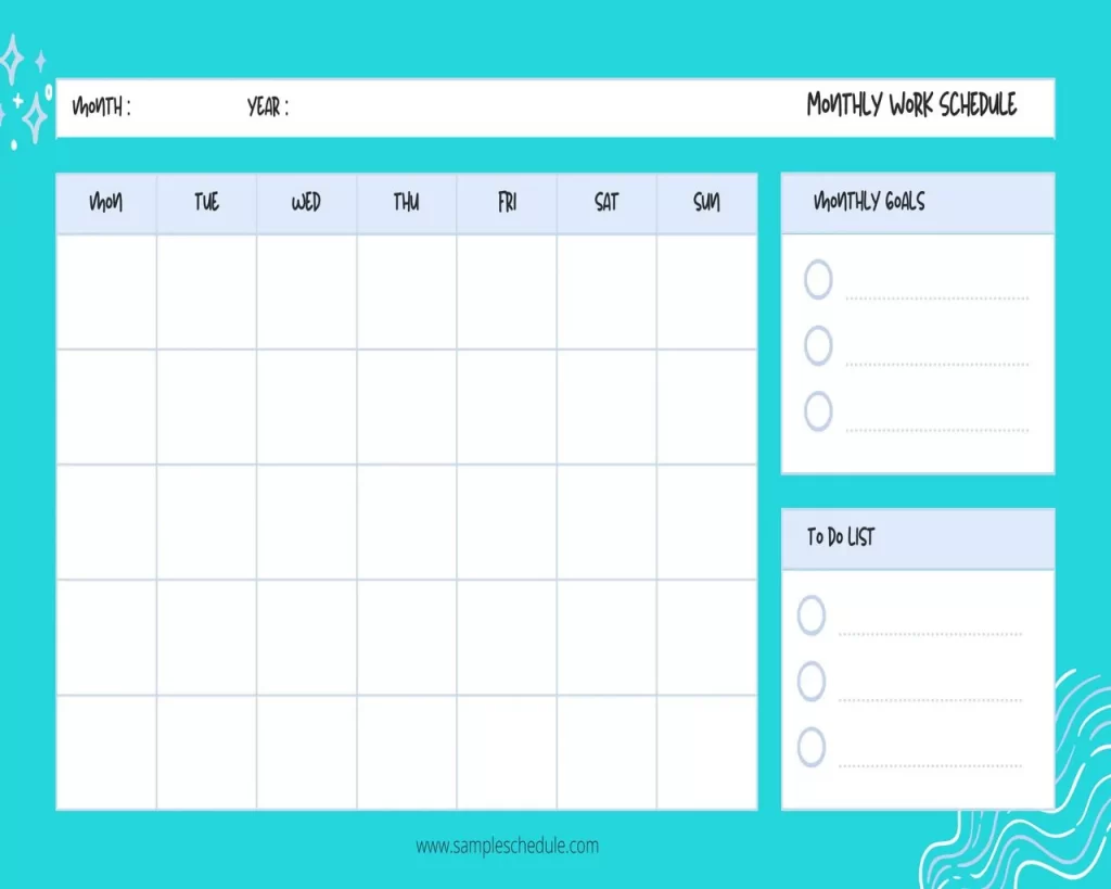 Monthly Work Schedule Template 19