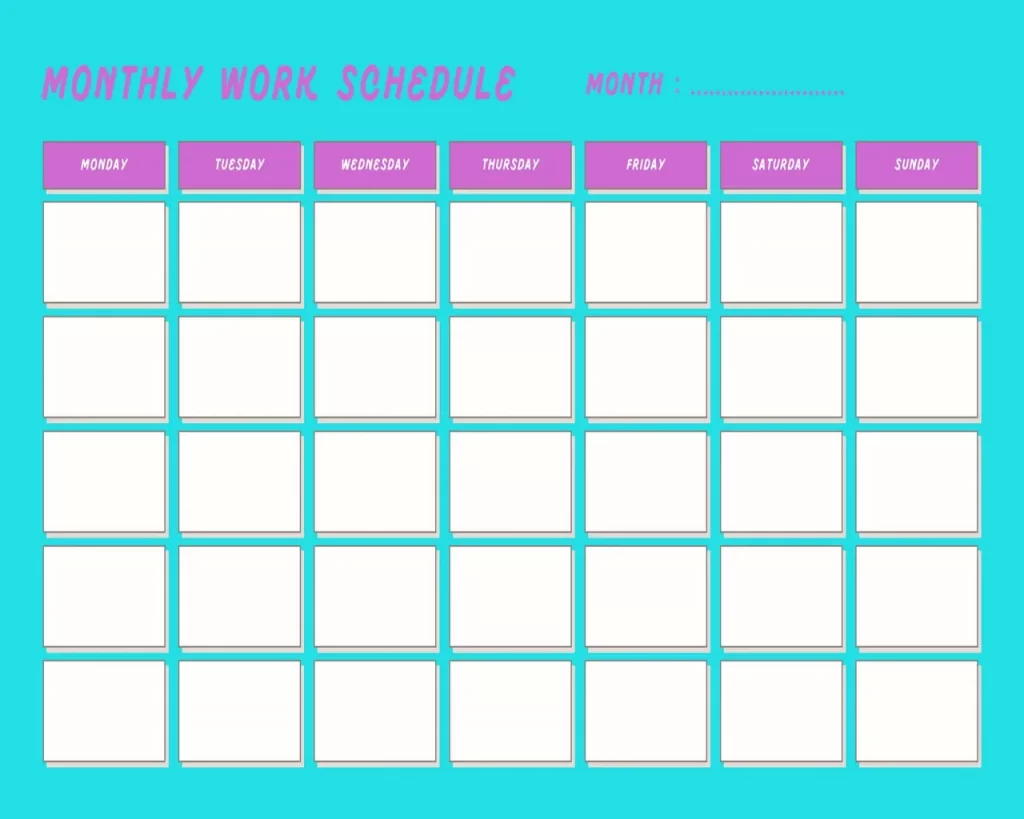 Monthly Work Schedule Template 20