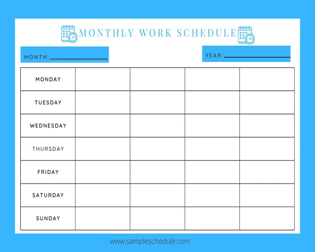 Monthly Work Schedule Template 22