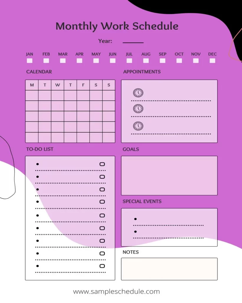 Monthly Work Schedule Template 23