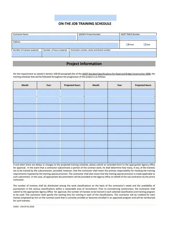 On The Job Training Schedule Template