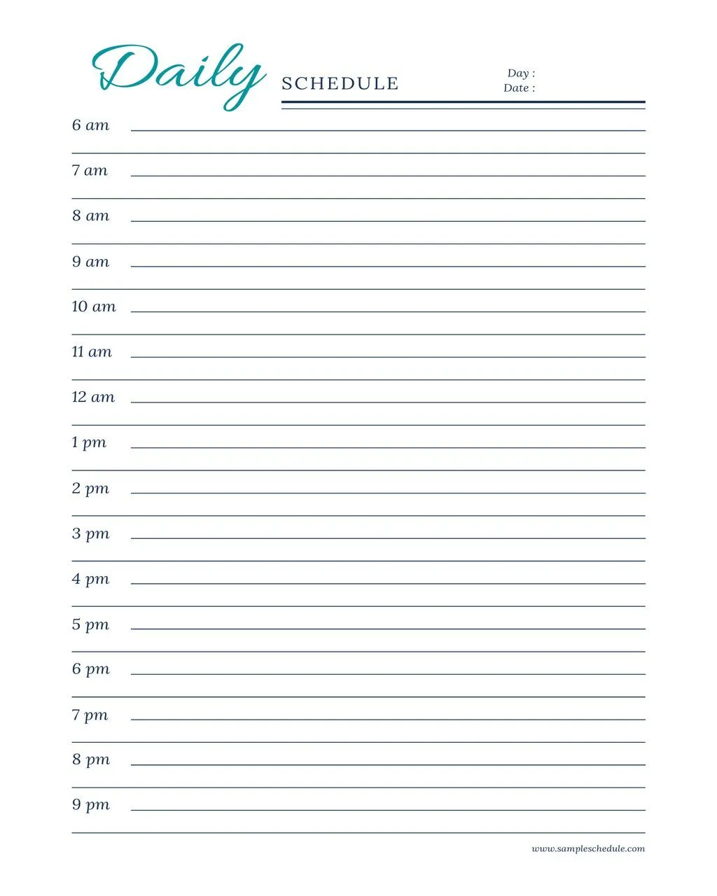 Printable Schedule Template Daily 08