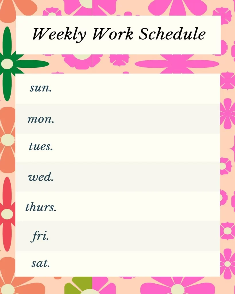 Printable Work Schedule Template 13