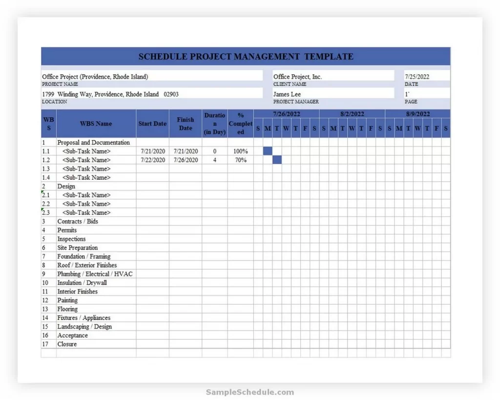 Project Management Schedule Template