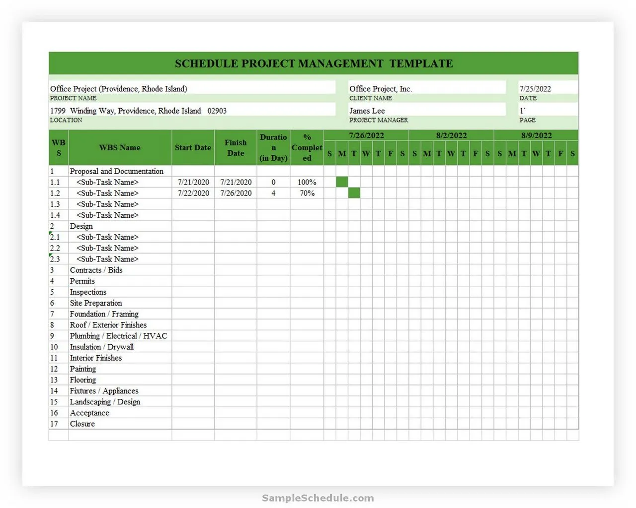 Project Management Schedule Template eXCEL