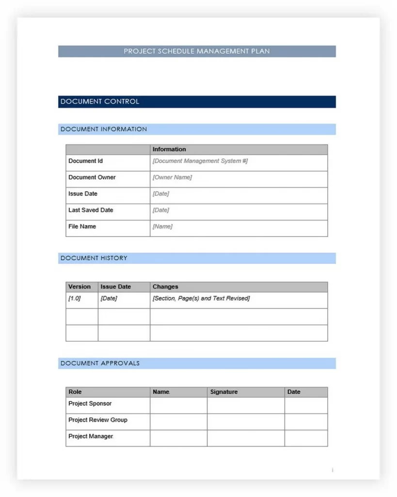 Project Schedule Management Plan Template