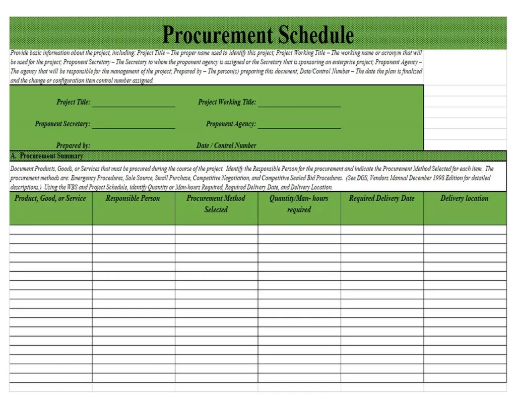 Simple Procurement Schedule Template