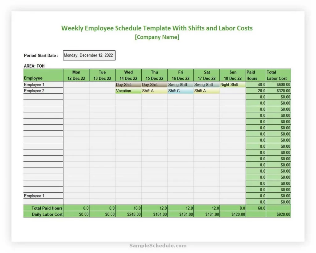 Weekly Employee Schedule Template Excel 11