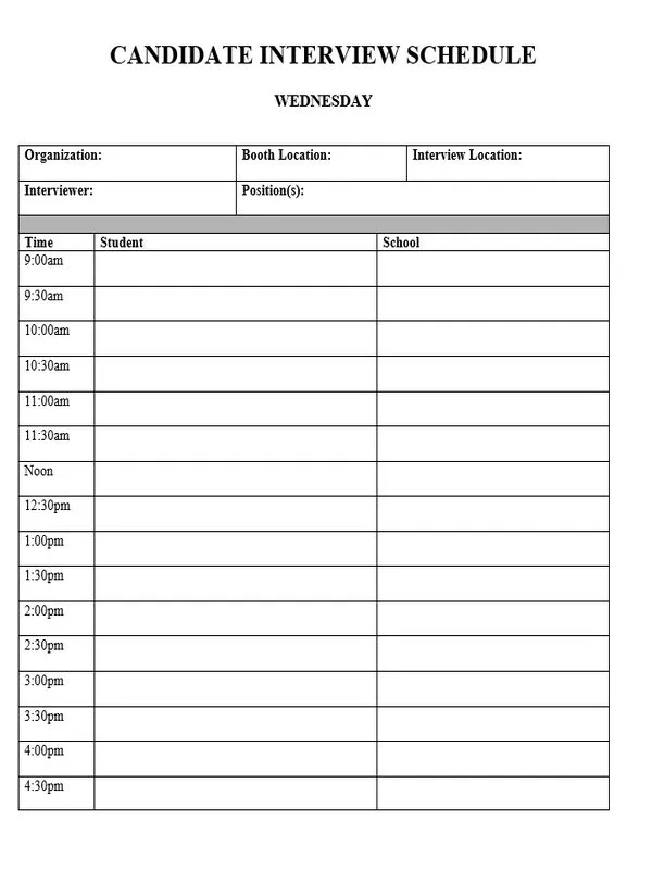 Candidate Interview Schedule Template