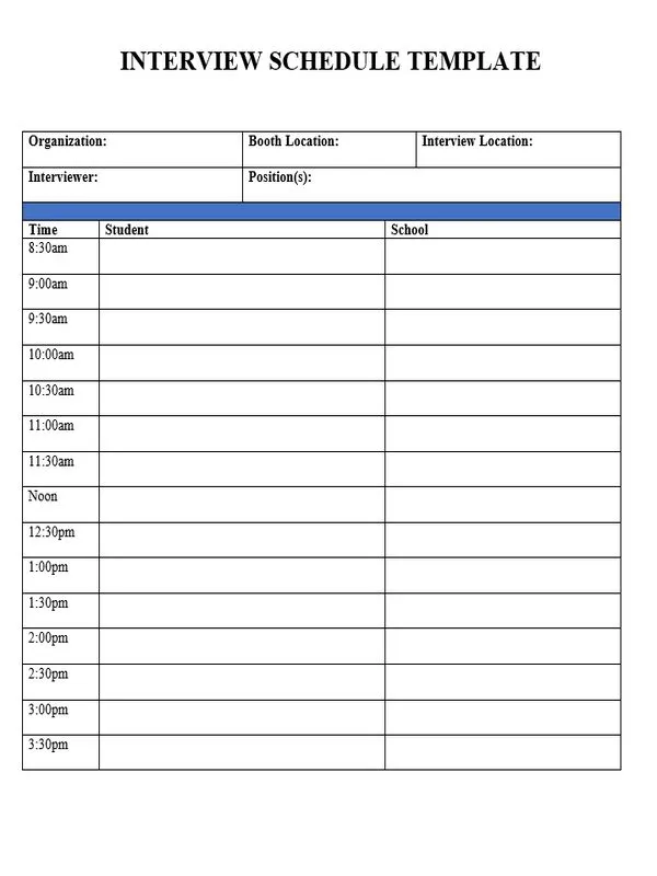 Interview Schedule Template Word