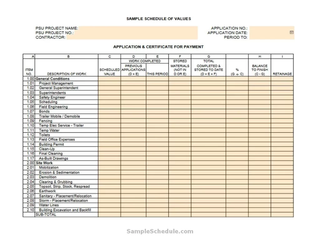 Schedule Of Values Template 01