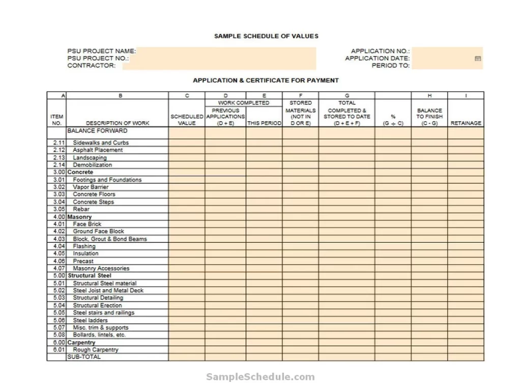 Schedule Of Values Template 02