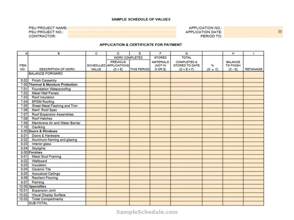 Schedule Of Values Template 03