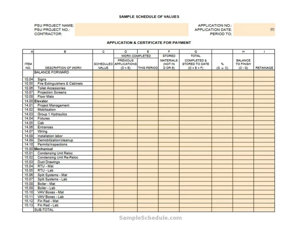 Schedule Of Values Template 04