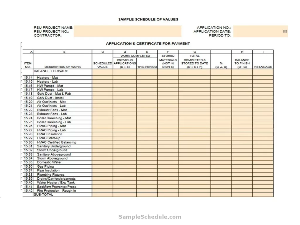 Schedule Of Values Template 05