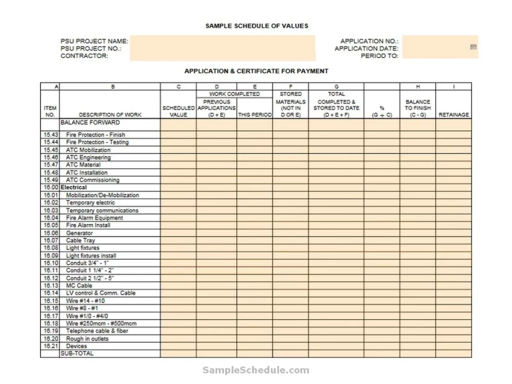 Schedule Of Values Template 06