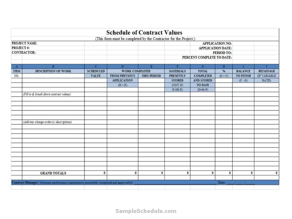 Schedule Of Values Template Excel