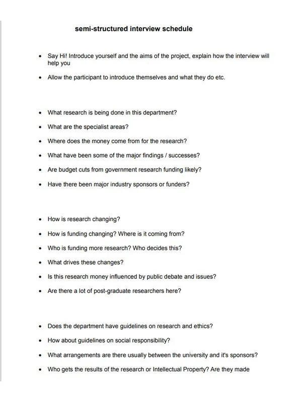 Semi Structured Interview Schedule Template