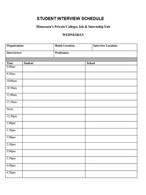 Student Interview Schedule Template