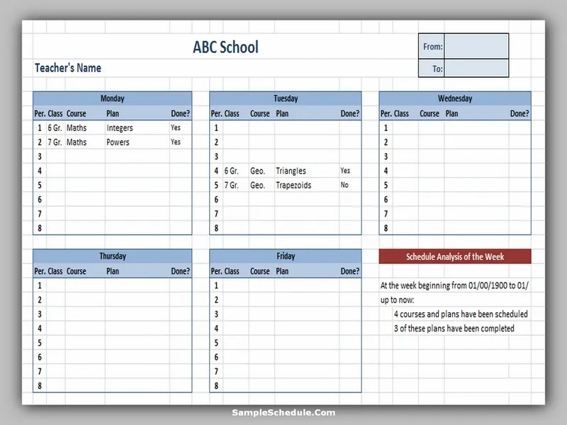 Teacher Schedule Template 08