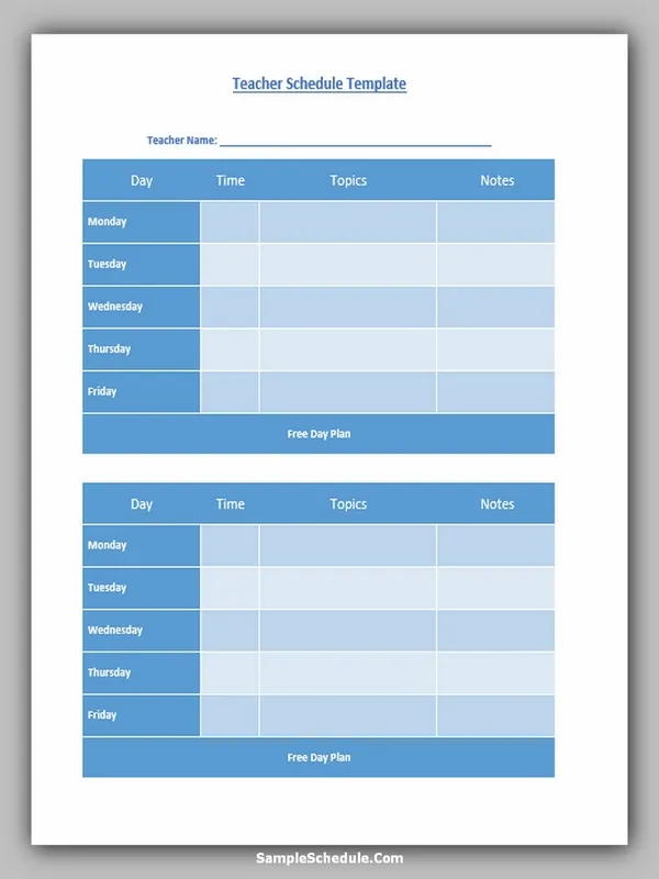 Teacher Schedule Template 09