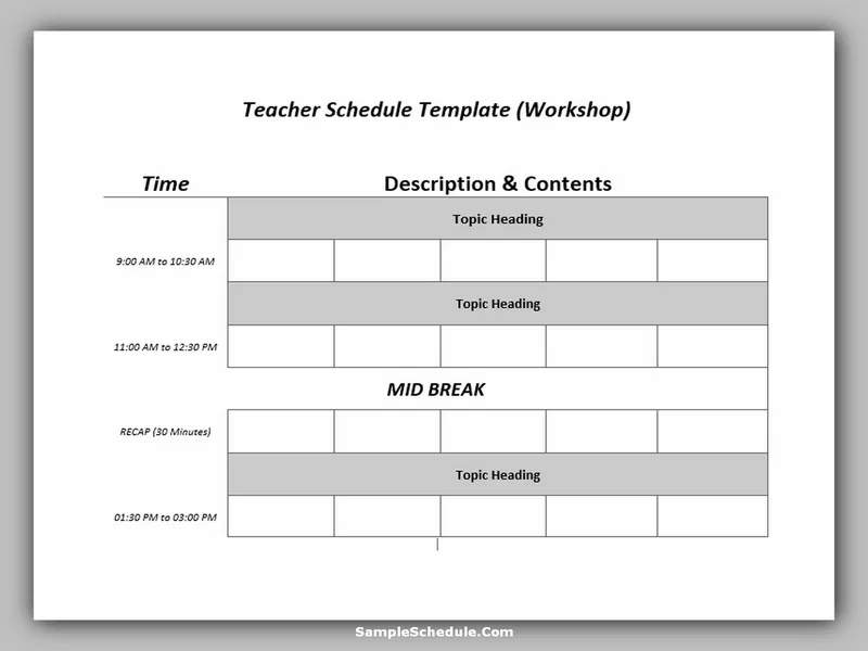 Teacher Schedule Template 10