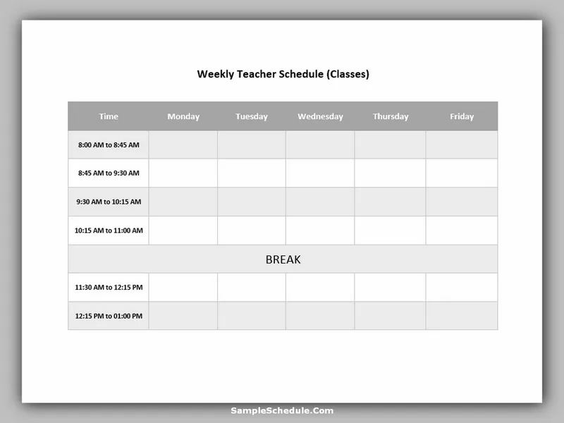 Teacher Schedule Template 11