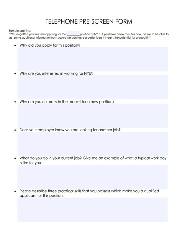 Telephone Interview Schedule Form Template