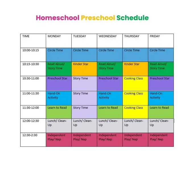 Homeschool Preschool Schedule - 3+ Free Example - sample schedule