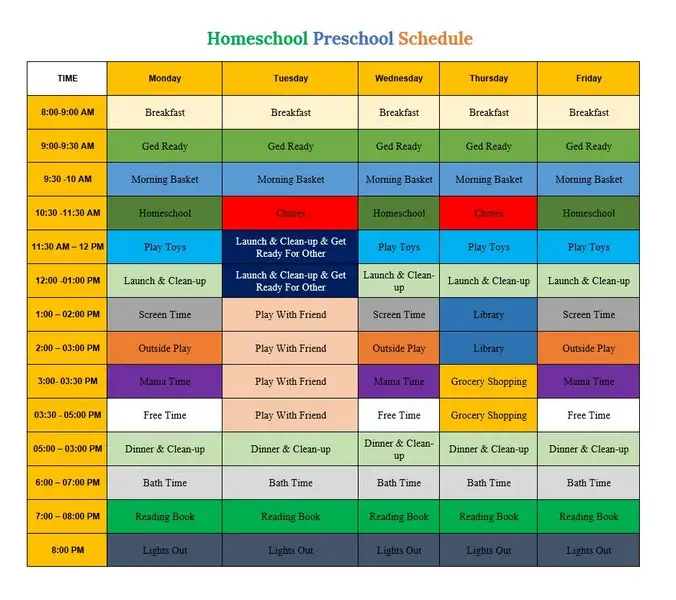 Homeschool Preschool Schedule 02