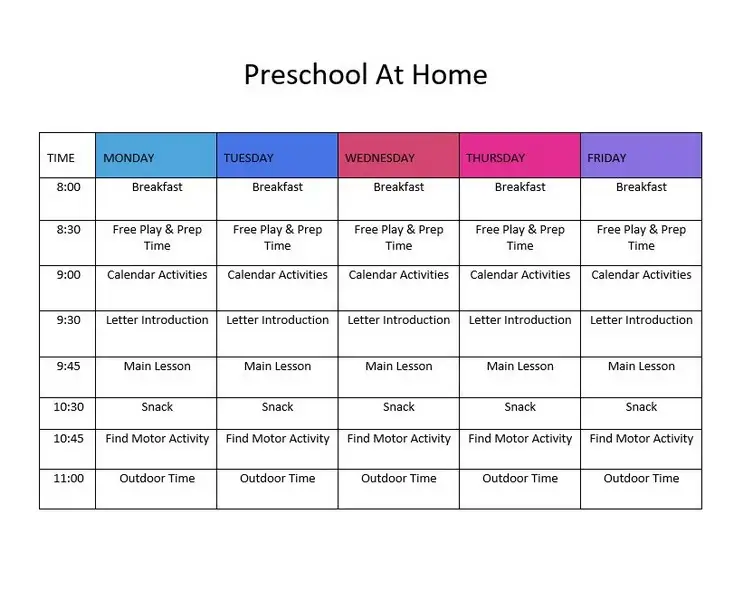 Preschool Schedule at Home