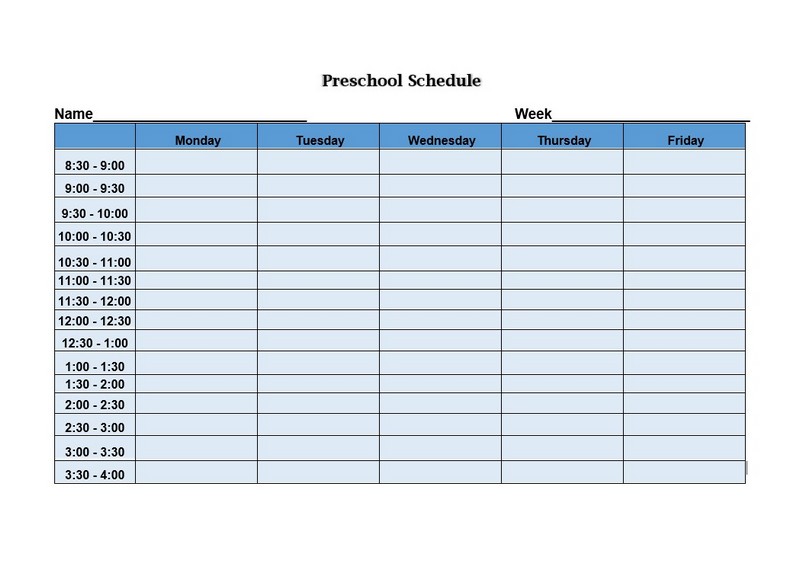 Preschool Weekly Schedule Template