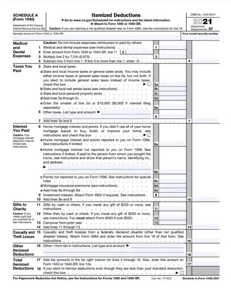 Schedule A Form 1040 PDF