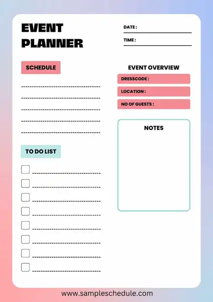 7+ Free Customizable Event Planning Schedule Template - sample schedule