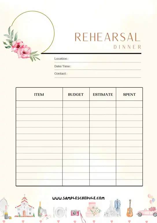 Dinner Rehearsal Schedule Template