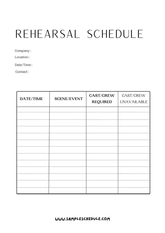 Rehearsal Schedule Template