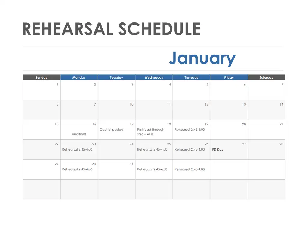 Sample Rehearsal Schedule Template