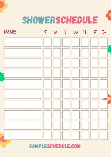 weekly shower schedule template