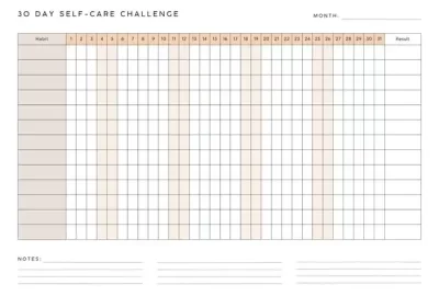 30 day self care challenge template A4 Document