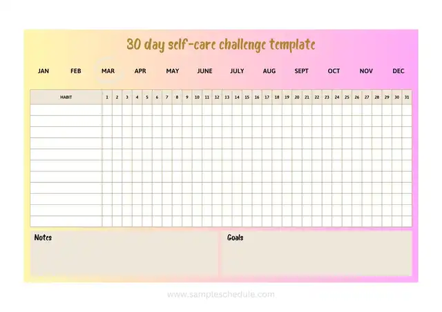 30 day self care challenge template